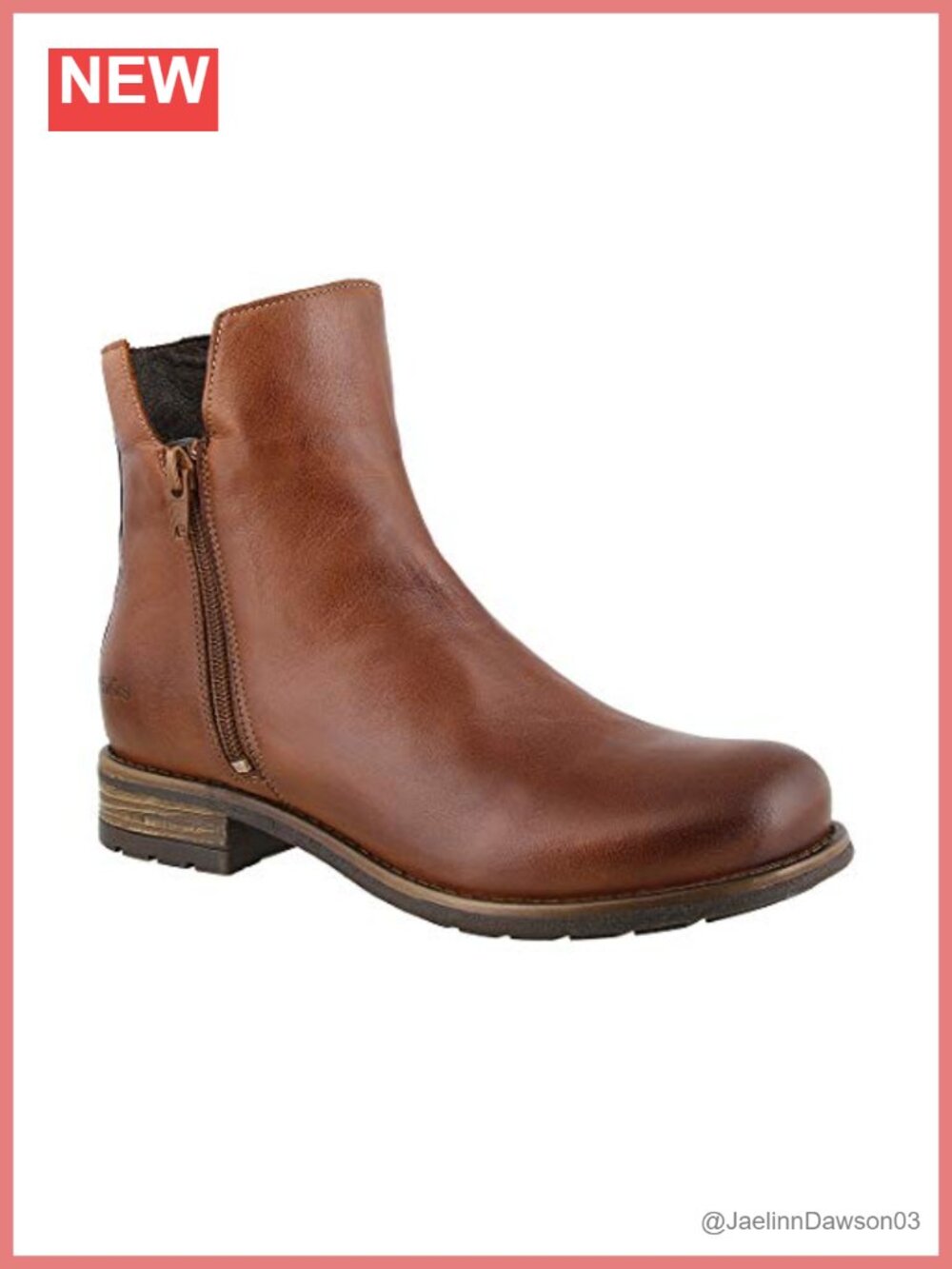 Women's Ankle Bootie Leather Low Heel Zip Cognac Buckle Detail